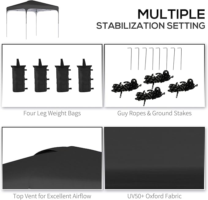 8x8 Superior Excellent Modern AdjustableHeight Foldable Pop-Up Gazebo Canopy CarryBag Wheels HeavyDuty 4LegWeightBags Black