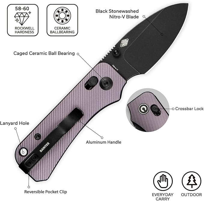 CIVIVI Small Pocket Knife for EDC Baby Banter 2 Crossbar Lock folding Knife with 2.34 Nitro-V Blade Aluminum Handle Titanium Thumb Stud Opener C23074-2