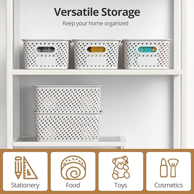 Plastic Storage Bins with Lid Stackable Small Box Basket for Organizing and Containers for Shelves Drawers Desktop Closet Playroom Pantry Classroom Office Home 8-pack 10.2x7.2x4.1 Inch White