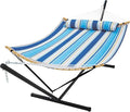 SUPERJARE Curved-Bar Hammock with Stand 2 Person Heavy Duty Hammock Frame Detachable Pillow &amp Portable Carrying Bag Perfect for Outdoor &amp Indoor Holiday Voyage Stripe