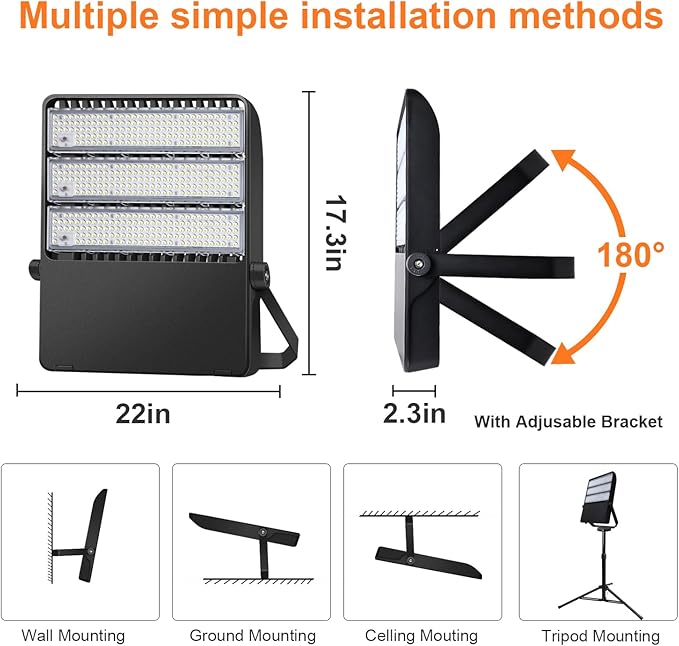 ledmo 360W LED Flood Light Super Bright 42000LM 5000K Adjustable Mount Outdoor Stadium Lights LED Arena Lights Commercial Lighting Fixture for GarageYard