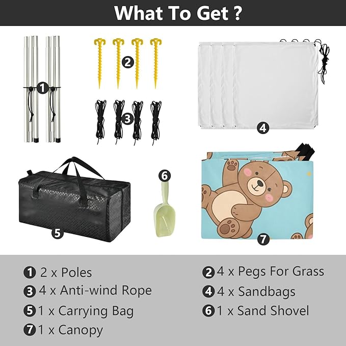 Beach Canopy with Windproof Ropes &amp Sandbags Beach Tent Sun Shade Sun Shelter for Camping Trips Fishing Backyard Fun or Picnics Bear