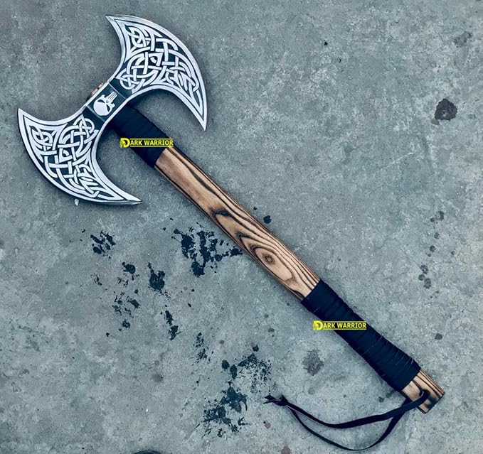 [Dark Warrior] 7.50 lbsHandmade Double Headed axe Berserker Axe Large Norse Axe Hand Forged Steel AxeDouble Blade Axe Forest Axes Hewing Axe Broad Axe Hunting Axe Dane Axe Viking Battle Axe