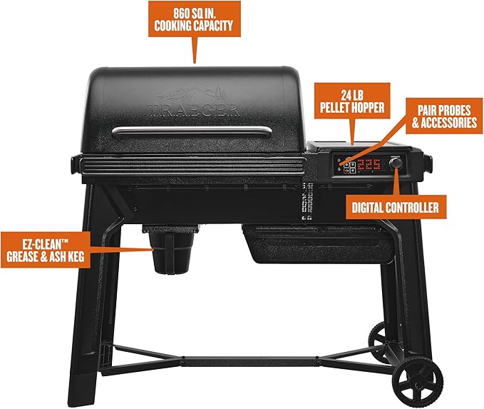 Traeger Grills Woodridge Electric Wood Pellet Grill and Smoker Wi-Fi Temperature Control up to 500 Degrees 860 Sq. In. Cooking Capacity 6-in-1 for Outdoor Grilling Smoking and BBQ TFB86MLH