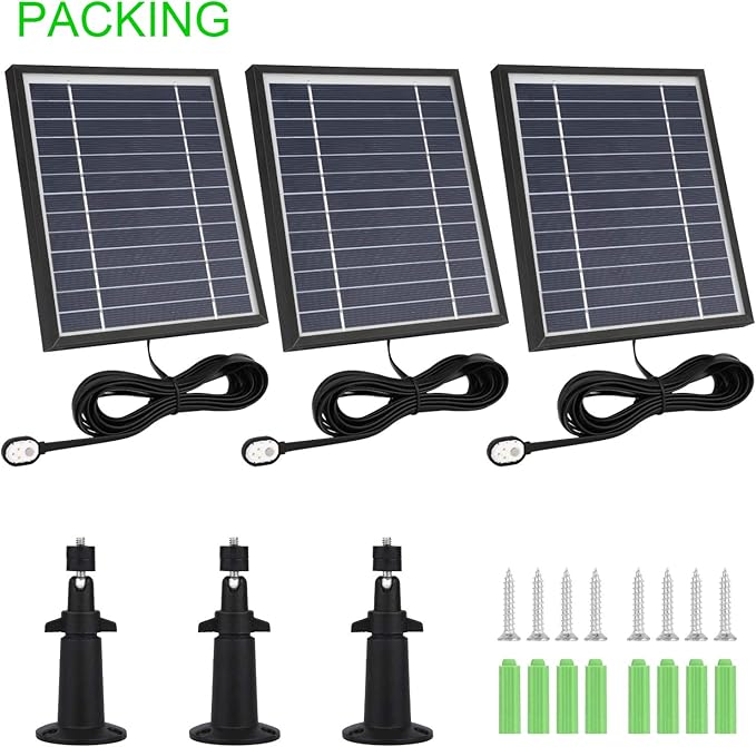 3 Pack Solar Panel Charger Compatible with Arlo Pro 5S 2K/Pro 4/3/Ultra 2/Ultra/Go 2with 11.5ft Waterproof Magnetic Charging Cable360° Adjustable Mount(NOT for Arlo Essential)-Black