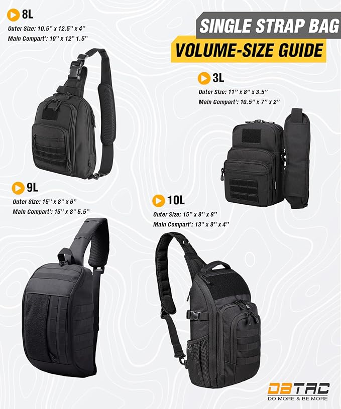 DBTAC Tactical Sling Bag | 8L Military Shoulder Chest Pack for Full Size Concealed Carry Range Travel Outdoor Sports | Range Travel Outdoor Sports Military