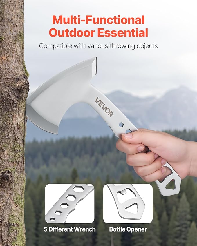 VEVOR Throwing Axes and Tomahawks 3 Pack Hatchet Axes and 3 Pack Knives Throwing Products Set Handle with Wrench and Bottle Opener Stainless Steel Black Nylon Sheath for Recreation Competition