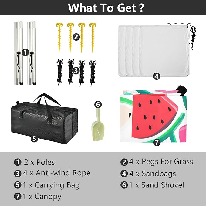 xigua Watermelon Beach Tent Sun Shelter with Carrying Bag - Silver Coated Oxford Fabric Beach Canopy for Beach Camping Fishing - Includes Windproof Ropes Sandbags &amp Stakes