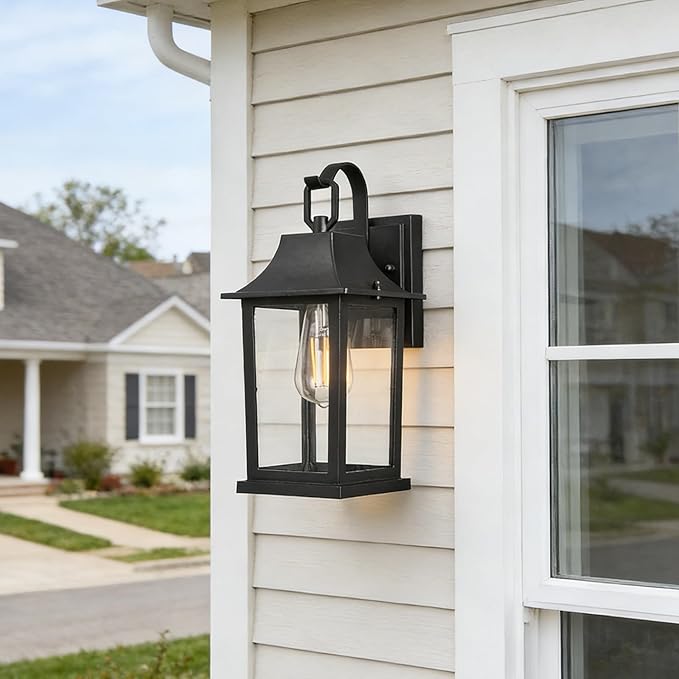 Outdoor Sconce LightsBlack 13 inch Outdoor Wall sconcesAluminum &amp Tempered Glass Exterior SconceWaterproof Rustproof Porch Lighting for Front DoorGaragePatio