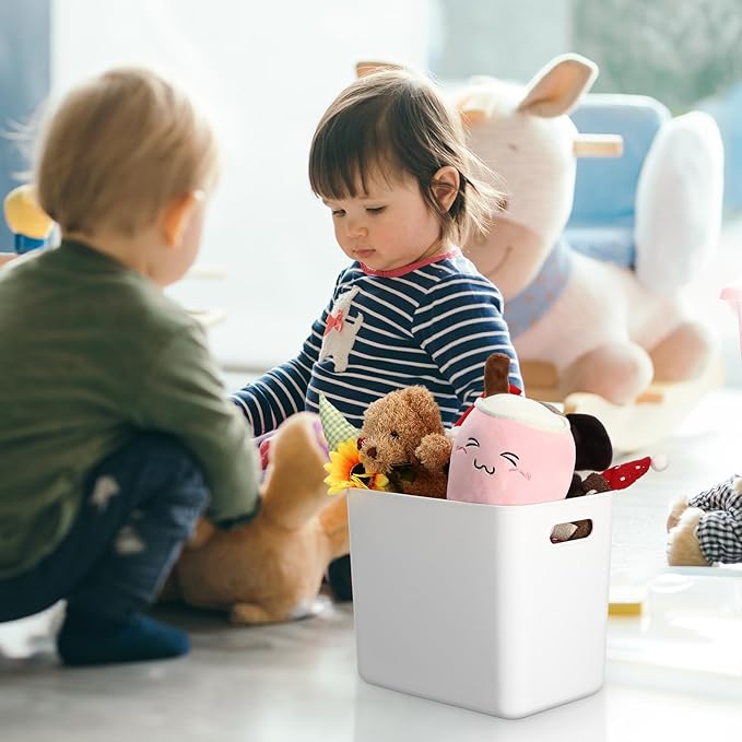Honeydak 6 Pcs White Plastic Storage Bins with Lids 11.81 x 8.07 x 9.84 Plastic Storage Baskets Boxes Stackable Containers with Lids Organizer Bins for Shelves Drawer Playroom