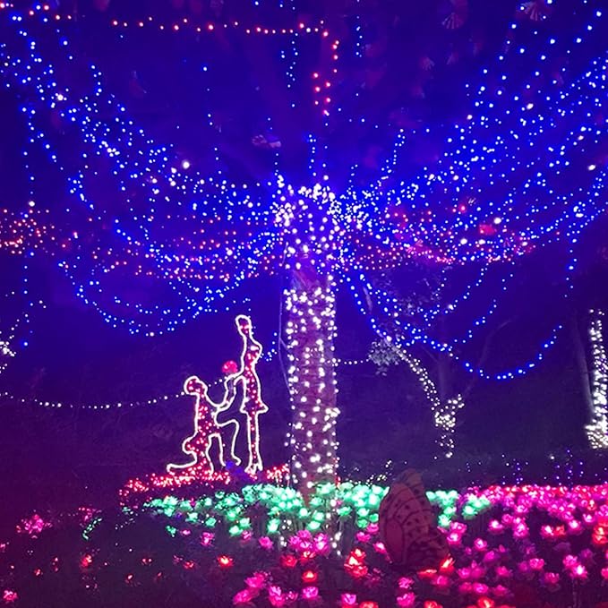 2 Pack 480 LED Solar Chrismas Lights Outdoor 170 FT Super Long Solar String Lights for Outside with 8 Modes &amp Memory Function Waterproof Twinkle Light for Xmas Tree Yard Party Decorations (Blue)