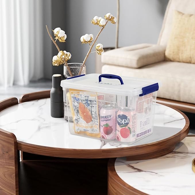 Farmoon 12 Quart Clear Plastic Lidded Storage Bin Latching Storage Box with Handle 1 Pack