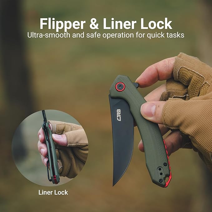 CJRB Tactical Knife Small Folding Pocket Knife with AR-RPM9 Steel Blade and G10 Handle for Men Outdoor Survival Hunting Camping Gobi(J1906B) Green