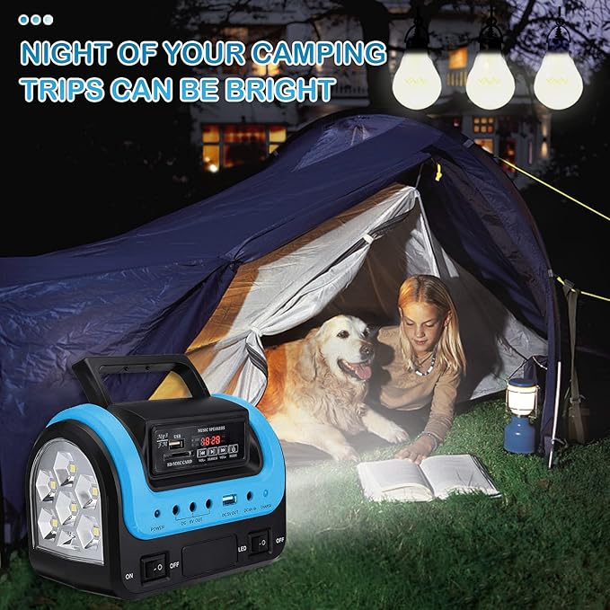 Solar GeneratorPortable Power Station with PanelPortable Power Bank supply with FlashlightEmergency Generator Solar Powered for Home Use Camping Travel Emergency(Blue)
