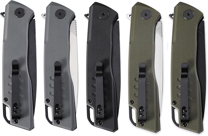 Petrified fish PFB02 Loco Pocket Knife 3.70 D2 Satin Blade Camping Knife 5.29oz G10 Handle Flipper Liner lock Folding knife for EDC (Gray Satin)