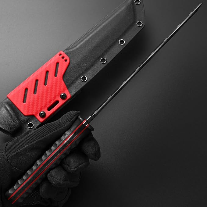 Gtkii GTK6 Fixed Blade Knife AUS-10 Steel Blade Full Tang Nylon Fiberglass Handle EDC Fixed Knifes for Outdoor Camping Adventure (black)