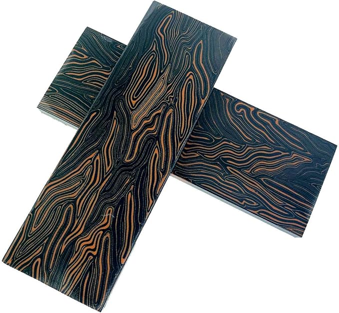 RECHERE 2pcs Knife Handle Scale Slabs Grips G10 Damascus Pattern Black Orange Knives Sword Gun Making Material 130X43X8mm