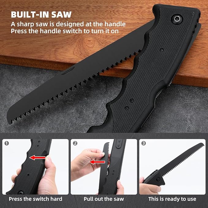 Multifunctional Hammer Head Axe Survival Tactical Tool - Folding Saw Flintstone Whistle with Axe Sheath - Camping Hatchet for Outdoor Hiking