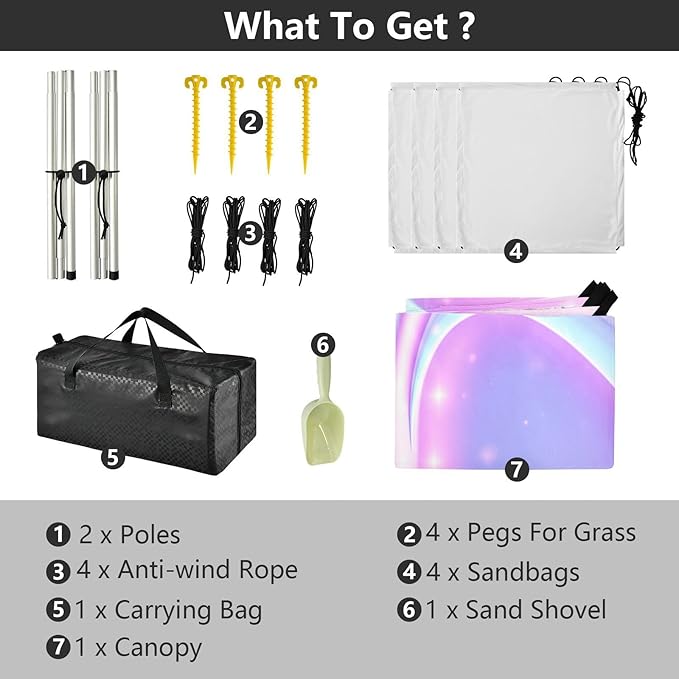 xigua Purple Texture Beach Tent Sun Shelter with Carrying Bag - Silver Coated Oxford Fabric Beach Canopy for Beach Camping Fishing - Includes Windproof Ropes Sandbags &amp Stakes