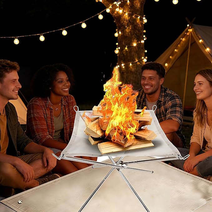 Portable Fire Pit for Camping22 inch Outdoor Folding Fireplace with Heat Resistant Firepit Mat &amp Carrying BagUpgrade 304 Stainless Steel Mesh BBQ Fire Bowl for PicnicsCampfireBackyardGarden