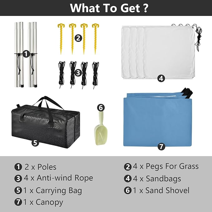 Steel Blue Beach Tent UPF50+ Easy Setup Shade Sun Shelter with Carrying Bag for Camping Picnics Backyard