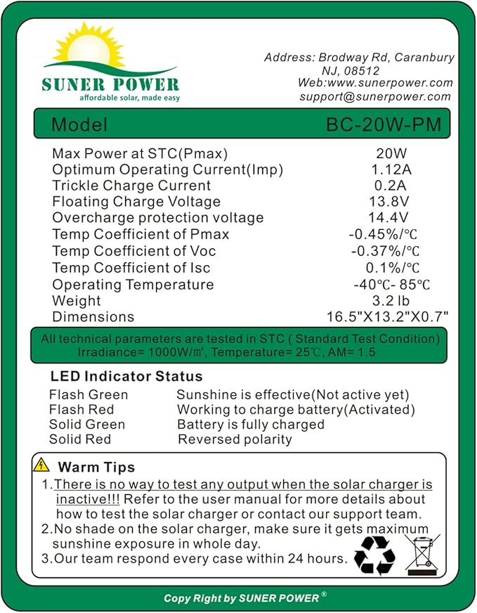 12V 20W Solar Battery Trickle Charger &amp Maintainer - Waterproof 20 Watt Solar Panel Built-in Smart MPPT Charge Controller + Adjustable Pole Mount Brackets for Pole Dia 1.5-3.0inch/40-80mm