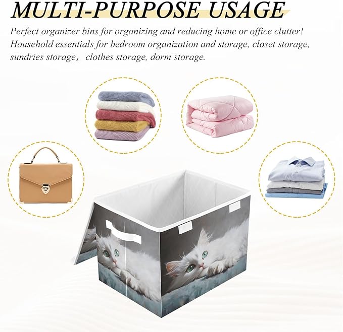 Storage Cube with Lid Elegant Cat Print 16.5×12.6×11.8 IN Collapsible Large Capacity Foldable Storage Basket Bin Organizer