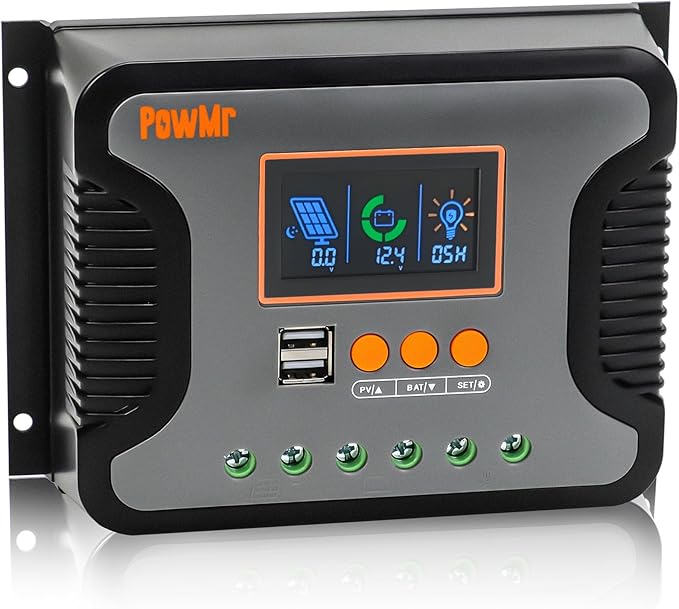 PowMr 60A Solar Charge Controller 12V/24V/36V/48V Auto Regulator with Parameter Adjustable LCD Display and Dual USB for Lithium Battery AGM Gel Sealed and Flooded Battery Charge