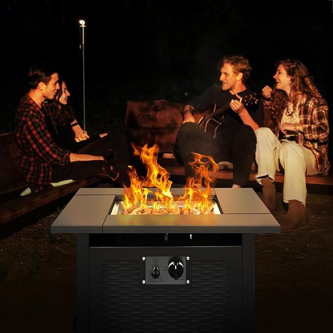 hykolity 28 inch Fire Pit Table 50000 BTU Patio Heater 2 in 1 Outdoor Gas Fire Pit with Removable Lid &amp Lava Stone CSA-Certified for Gas Fire Pit Deck Garden Backyard