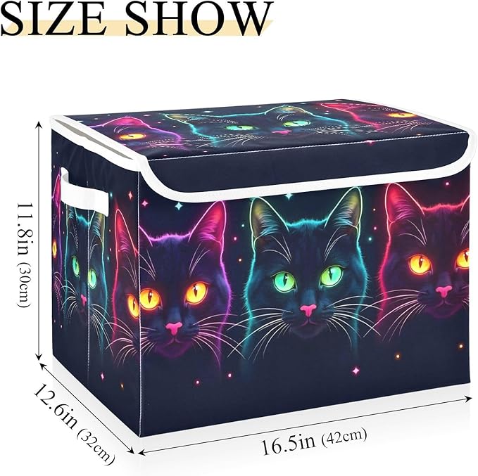 Storage Cube with Lid Cats Neon Print 16.5×12.6×11.8 IN Collapsible Large Capacity Foldable Storage Basket Bin Organizer