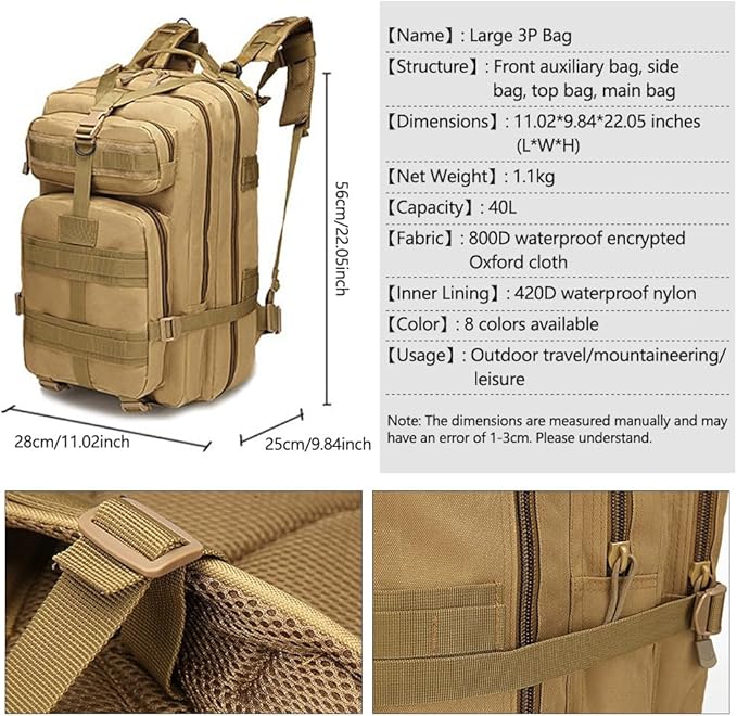 Military Tactical Backpack 3 Day Assault Pack Army Molle Bag Backpacks Rucksack Army Assault Pack 45L (Desert Digital)