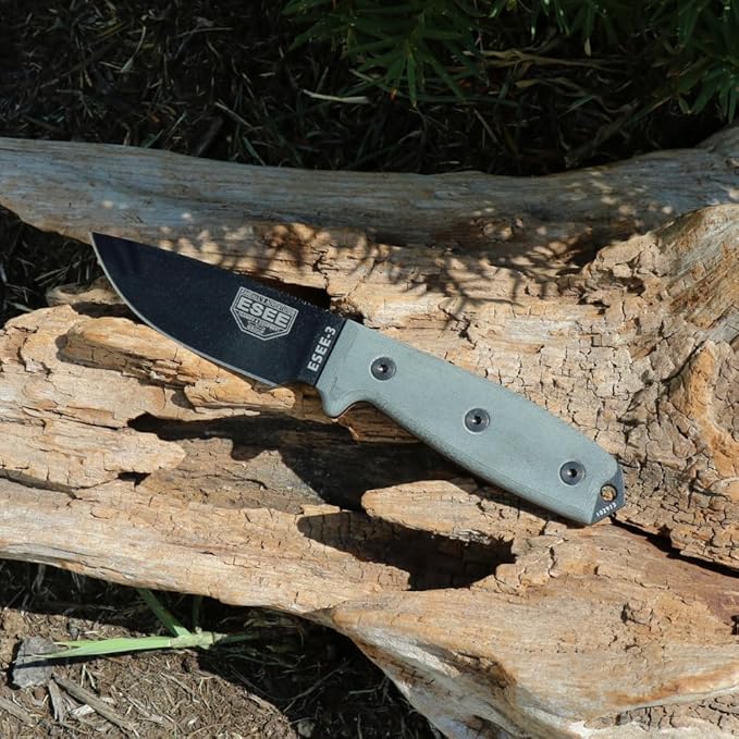 ESEE Knives Model 3P-B Fixed Blade Knife Black Molded Polymer Sheath Ambidextrous Belt Clip Plate