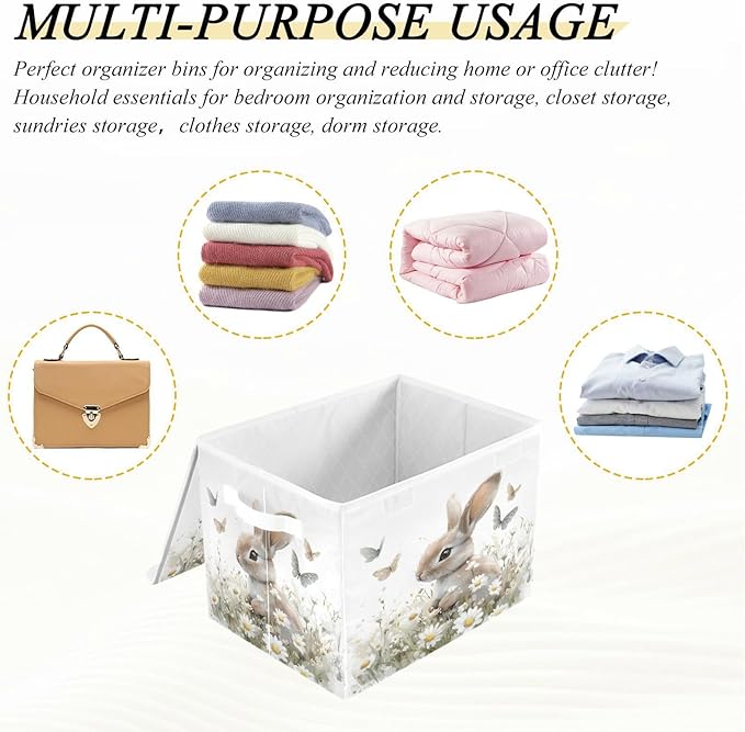 senya Easter Baskets Collapsible Storage Bins with Lids Bunny Butterfly Flower B Storage Boxes Clothes Baskets for Organizing