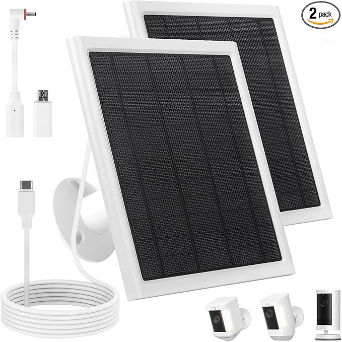 Ring Solar Panel8W Ring Solar Charger Compatible with Stick Up Camera &amp Pro Spotlight Plus &amp Pro Stick Up Spotlight Cam Battery9.35ft Long Cable with USB-C for Outdoor Cameras (White 2 Pa