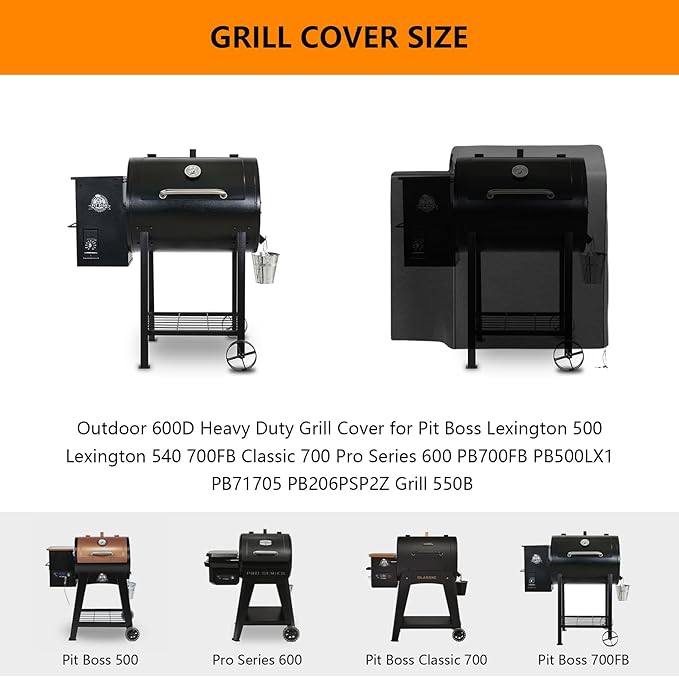 Grill Cover for Pit Boss 700FBLexington 500Lexington 540Classic 700Pro 600Z Grill 550B Wood Pellet GrillOutdoor Heavy Duty 600D Waterproof BBQ Pitboss Smoker Cover for PB500LX1 73700 GrillBlack