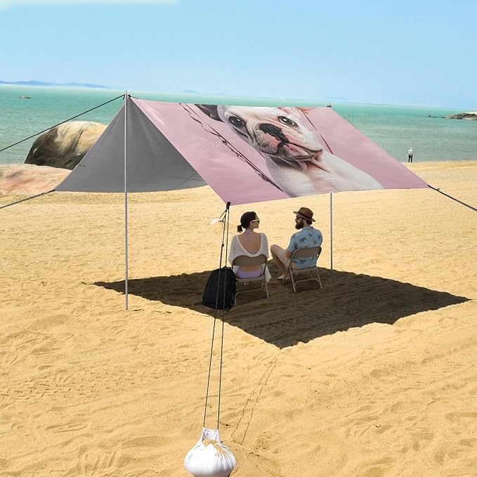 ALAZA French Bulldog Puppy Wearing Party Cap Holds Balloon Beach Tent Sun Shelter Portable Canopy Sunshade for Outdoor Camping Picnics Backyard Fun 10x9 ft