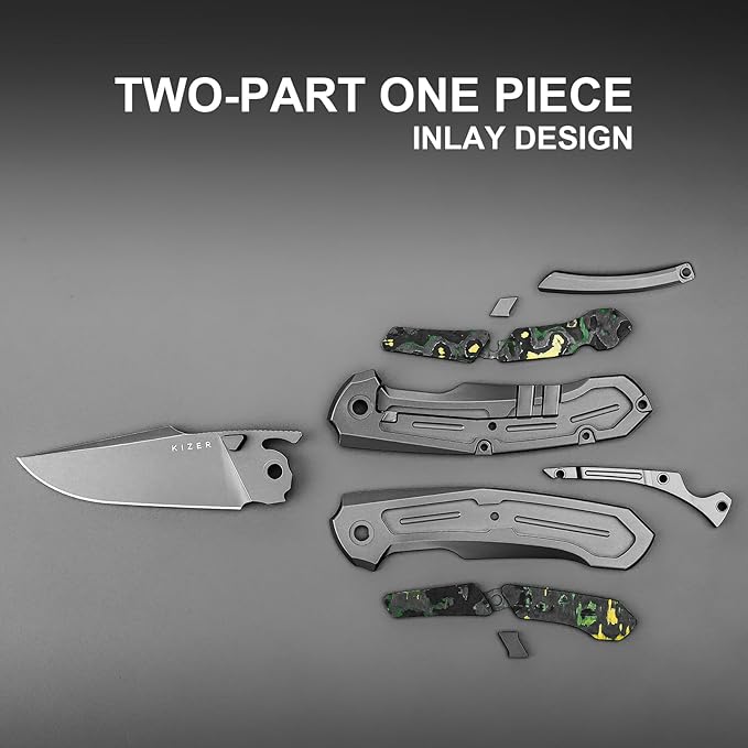 Kizer Feweed Pocket Knife 2.98 S90V Clip Point Blade Folding Knife with Titanium &amp Fat Carbon Toxic Storm Handle Front Flipper &amp Thumb Stud Opener EDC Knives for Camping Hiking KI3694A2