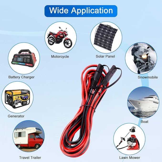ELECTOP 15ft 10AWG SAE Extension Cable with Quick Connect Disconnect SAE Power Connector for Automotive RV Motorcycle Solar Panel &amp Battery Charging