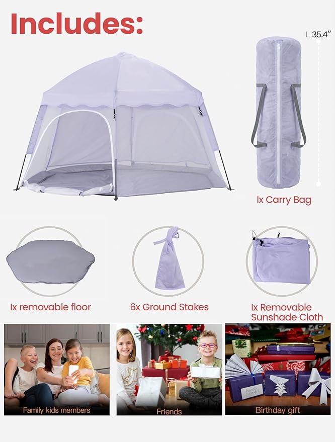 Porayhut Large Pop Up Play Tent for Kids 78 Instant Toddler Playhouse with Removable Floor &amp UV50+ Sun Shade 360° Mesh Mosquito-Free Tent for Indoor Outdoor Beach Backyard Fits 4 Kids