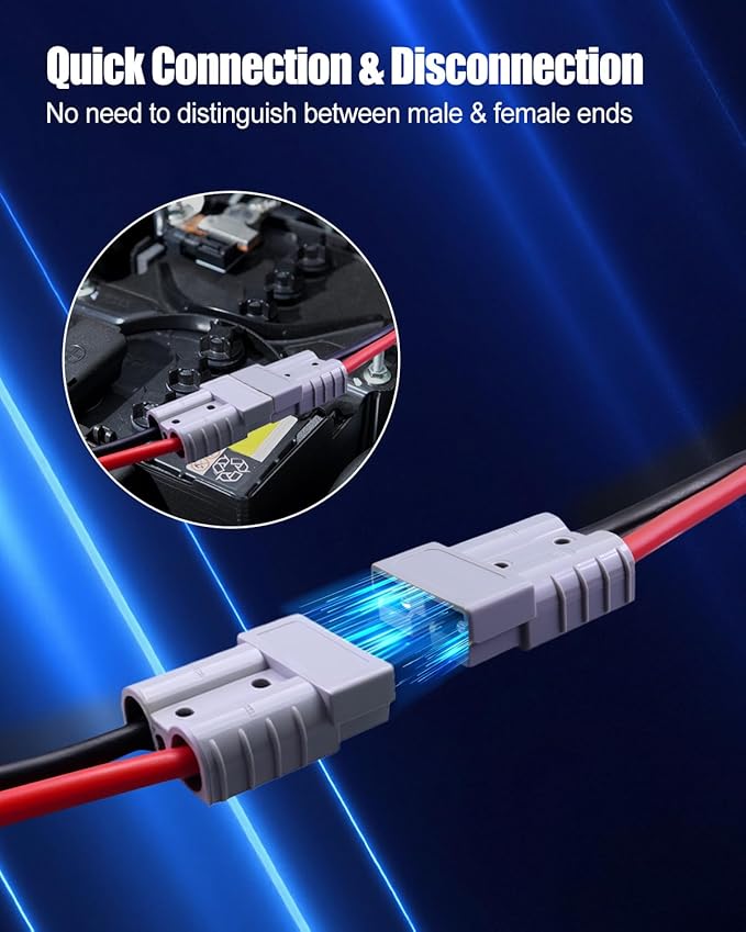 175A 4AWG Battery Connector Cable Fit for Andersons Plug Extension Cable Forklift 30cm 4 Gauge Quick Connect Disconnect Wire Harness with Ends Lug and Waterproof Cap