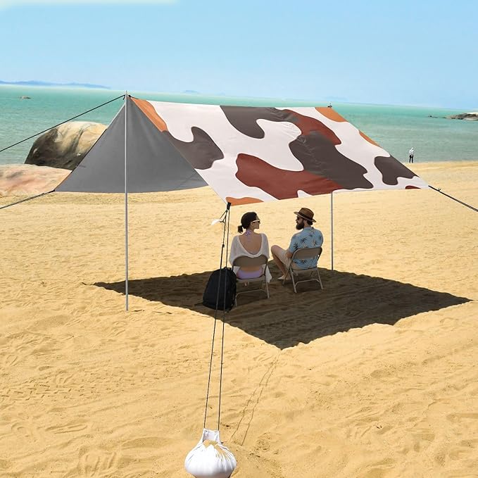 ALAZA Orange Red Cow Pattern Beach Tent Sun Shelter Portable Canopy Sunshade for Outdoor Camping Picnics Backyard Fun 10x9 ft