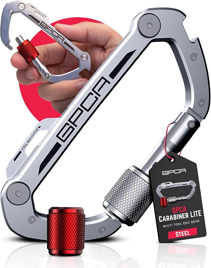 GPCA Carabiner Multitool - Carabiner Heavy Duty Key Clip for Keys Bottle Opener Screwdriver Box Cutter Ruler Keychain Clip Keychain Organizer EDC Gear for Camping &amp Hiking - Gifts for Men