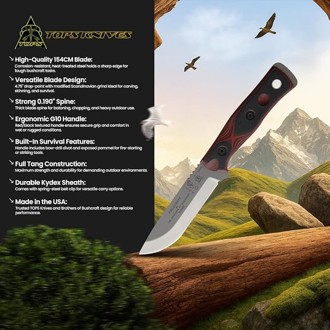 TOPS Knives B.O.B. THE RAFT B.O.B. Hunter Brothers of Bushcraft Fieldc – 154 CM Steel red