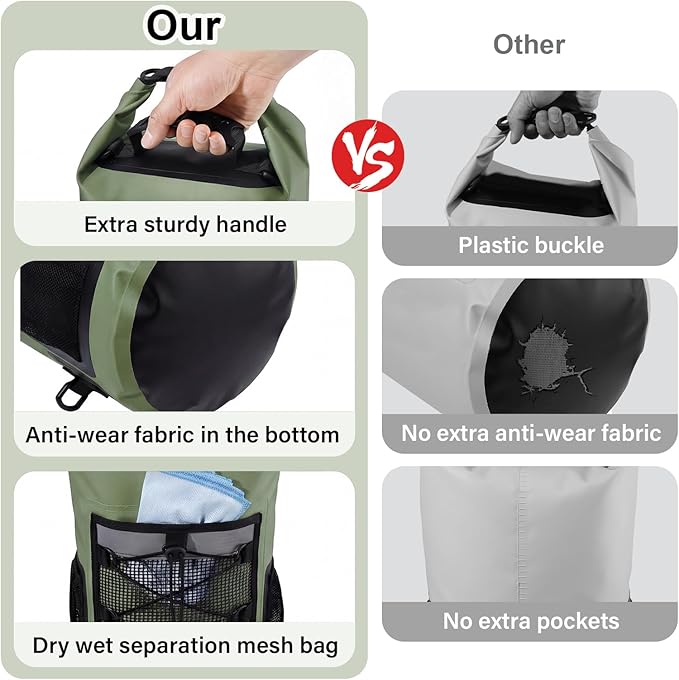 Pimoys Dry Bag 25L Waterproof Backpack Roll-Top Dry Bags Kayak Outdoor Travel Bag for Boating Kayaking Camping Fishing Hiking Rafting(Forest Green