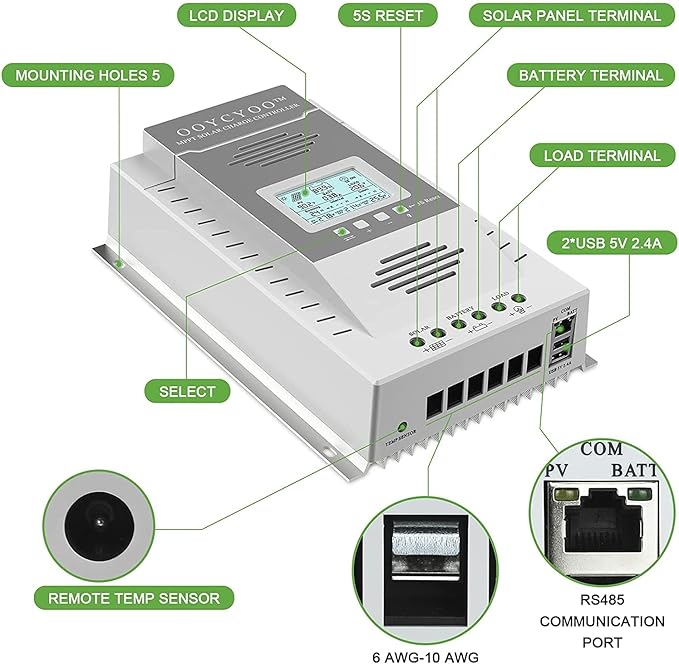 100amp MPPT Solar Controller 100V Input LiFePO4 (Lead Acid AGM) Lithium Battery Maximum Input Voltage 100V Power 1300W / 2600w (12V / 24V) Automatic Identification (k100a)