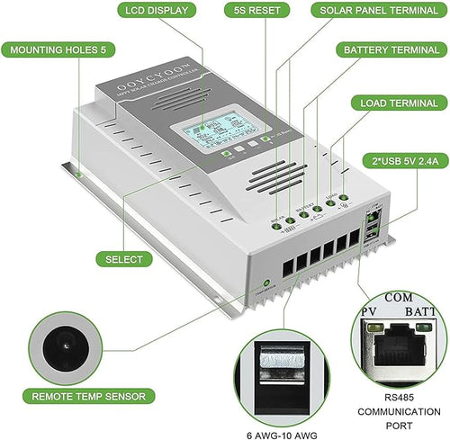 100amp MPPT Solar Controller 100V Input LiFePO4 (Lead Acid AGM) Lithium Battery Maximum Input Voltage 100V Power 1300W / 2600w (12V / 24V) Automatic Identification (k100a)