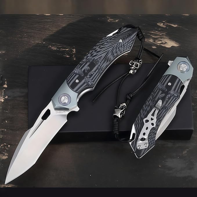 Folding Knife Hiking Gear Outdoor Knives HRC 58-60 G10 Handle Ball Bearing Pivot Lightweight Outdoor Knife for Backpacking Small Pocket Knife for Men Gifts for Hunters Men who have Everything