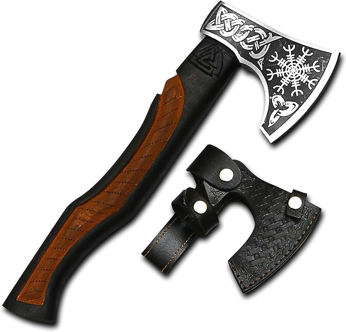 Custom Gift Forged Carbon Steel Viking Style Axe Bearded Axe with Rose Wood Shaft Tomahawk - Real Hatchet Best Gift for Anniversary Valentine's Day Birthday Premium Leather Sheath