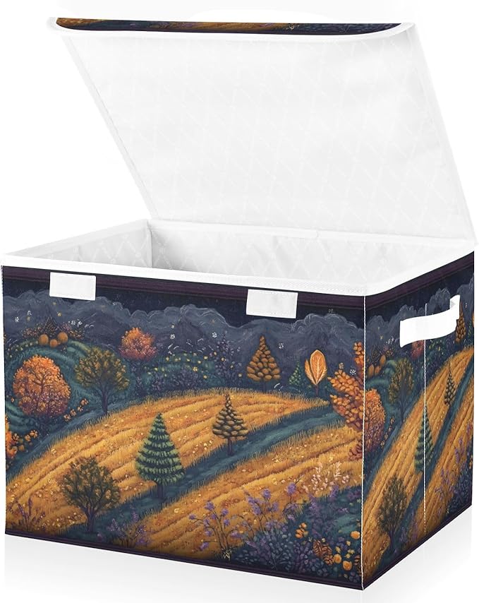 Storage Cube with Lid Art Wild Landscape Print 16.5×12.6×11.8 IN Collapsible Large Capacity Foldable Storage Basket Bin Organizer