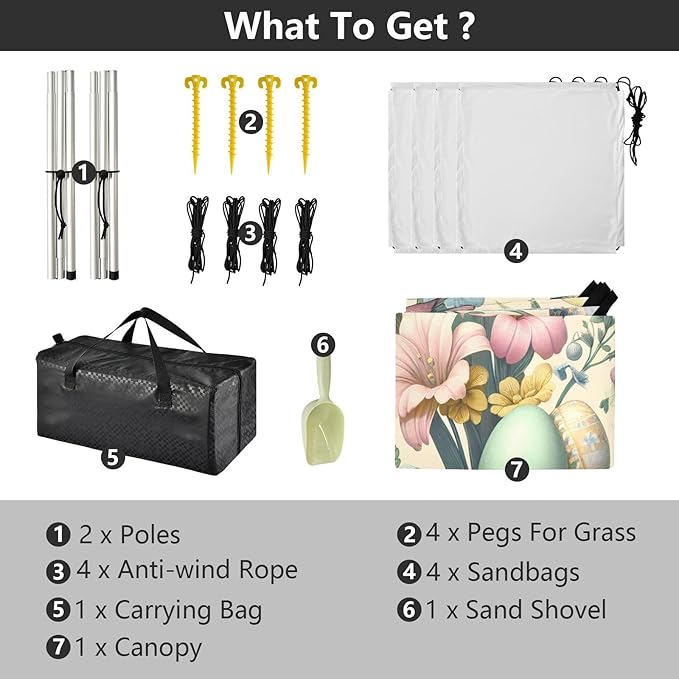 Easter Day Floral and Eggs Beach Tent Sun Shelter Set UPF50+ UV Protection 10.5 x 9.19 FT Camping Shade Canopy with Sandbags Sand Anchors Carrying Bag and Others